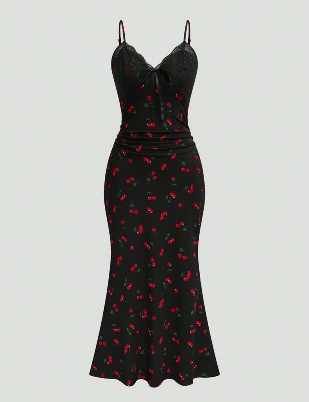 Sweetra Black Cherry Print Midi Dress